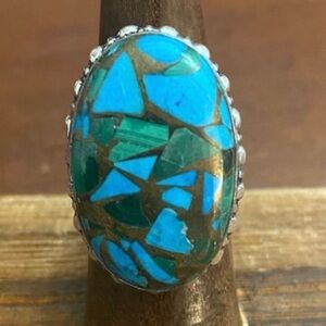 1990’s/ Y2K Copper Turquoise Sterling Silver Ring, 6.5, Unworn/Old Store Stock